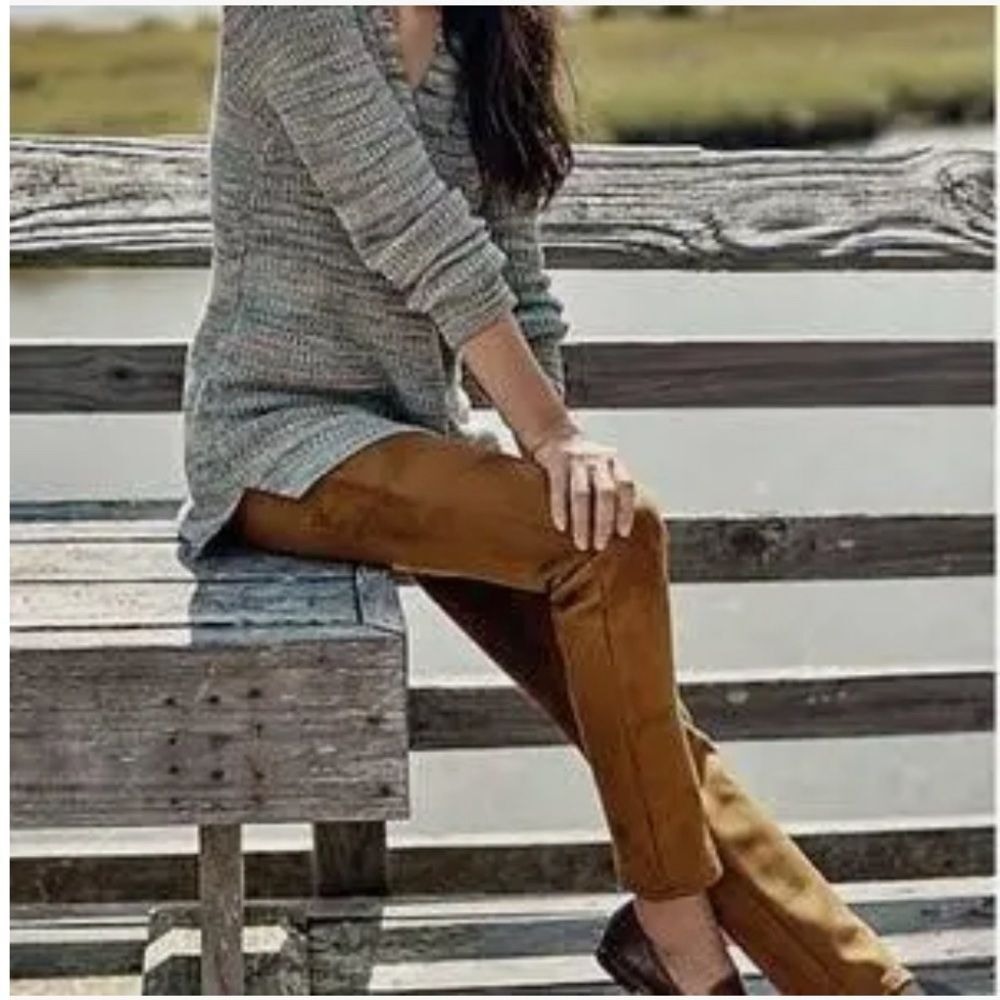 J Jill new Camel Brown Suede-Look Stretch Pants Casual Trousers